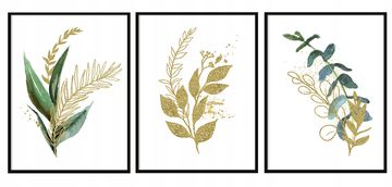 shumee SLIKOVNI PLAKATI V OKVIRJU 33x43cm Triptih Komplet 3 slik Listi Cvet P1452