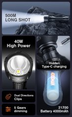 SupFire Supfire LED polnilna svetilka C16 (40W, 2700lm)