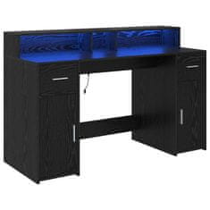 Vidaxl Miza z LED lučmi Črni hrast 140 x 55 x 91 cm Konstruiran les