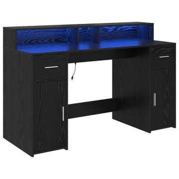 Vidaxl Miza z LED lučmi Črni hrast 140 x 55 x 91 cm Konstruiran les