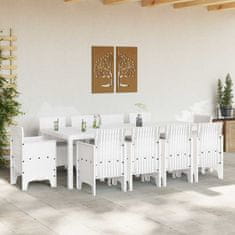 Vidaxl Komplet za jedilnico v vrtu 11 pcs Bela Polt rattan