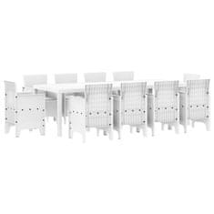 Vidaxl Komplet za jedilnico v vrtu 11 pcs Bela Polt rattan