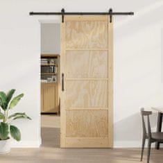 Vidaxl Drsna vrata Naravna in črna 93 x 232 cm Trd borov les in jeklo