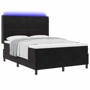 Vidaxl Postelja z vzmetnico z LED trakami Črna 140 x 200 cm Žamet