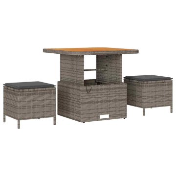 Vidaxl Komplet za jedilnico v vrtu 3 pcs Siva Poly ratan