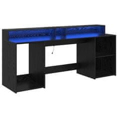 Vidaxl Miza z LED lučmi Črni hrast 200 x 55 x 91 cm Konstruiran les