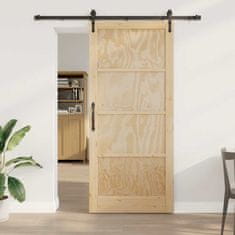 Vidaxl Drsna vrata Naravna in črna 93 x 211 cm Trd borov les in jeklo