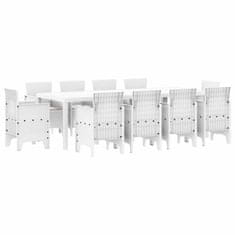 Vidaxl Komplet za jedilnico v vrtu 11 pcs Bela Polt rattan