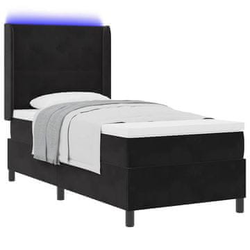 Vidaxl Postelja z vzmetnico z LED trakami Črna 80 x 200 cm Žamet