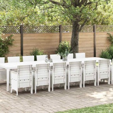 Vidaxl Vrtni jedilni set 15 pcs Bela 14-mestni Ratan & Metal