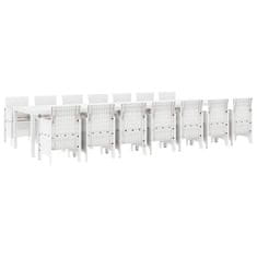 Vidaxl Komplet za jedilnico v vrtu 15 pcs Bela Polt rattan