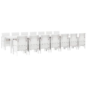 Vidaxl Komplet za jedilnico v vrtu 15 pcs Bela Polt rattan
