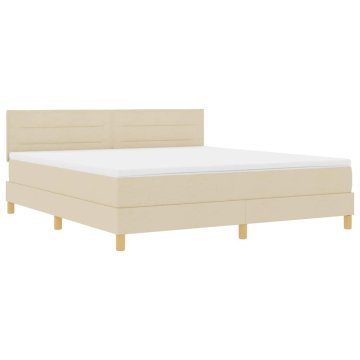 Vidaxl LED Box Spring Postelja z LED trakami krema 180 x 200 cm blago