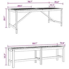 Vidaxl Komplet za jedilnico v vrtu 3 pcs Rjava 200 x 90 x 74 cm