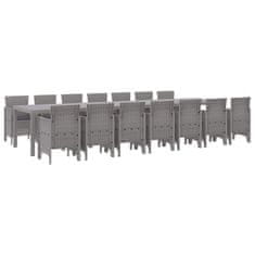 Vidaxl Komplet za jedilnico v vrtu 15 pcs Svetlo siva Polt rattan