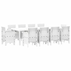 Vidaxl Komplet za jedilnico v vrtu 11 pcs Bela Polt rattan
