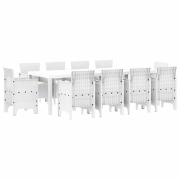 Vidaxl Komplet za jedilnico v vrtu 11 pcs Bela Polt rattan