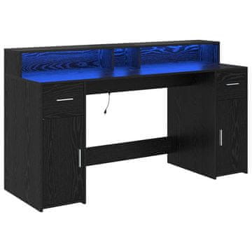 Vidaxl Miza z LED lučmi Črni hrast 160 x 55 x 91 cm Konstruiran les