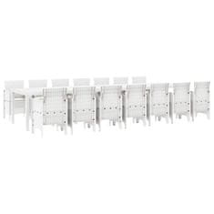 Vidaxl Komplet za jedilnico v vrtu 15 pcs Bela Polt rattan