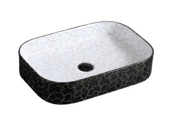 S6 Steklarstvo Šest UMIVALNIK marmor črno-bel S6BW12, 55 × 38 × 11 cm
