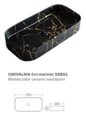 S6 Steklarstvo Šest UMIVALNIK črn marmor S6BG1, 75 × 38 × 13 cm