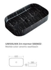 S6 Steklarstvo Šest UMIVALNIK črn marmor S6BW22, 65 × 38 × 11 cm