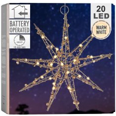 UNBRANDED Zlata zvezda z 20 LED diodami, božični okras na baterije 