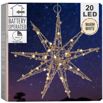 UNBRANDED Zlata zvezda z 20 LED diodami, božični okras na baterije