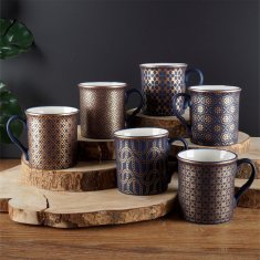 UNBRANDED Mornarsko modre porcelanaste skodelice z zlatim vzorcem, 6 kosov 