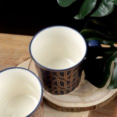 UNBRANDED Mornarsko modre porcelanaste skodelice z zlatim vzorcem, 6 kosov 