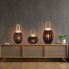 UNBRANDED Lampion na lesenem stojalu s črno tkanino in steklenim vložkom 