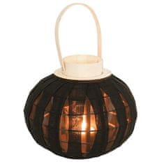 UNBRANDED Lampion na lesenem stojalu s črno tkanino in steklenim vložkom 