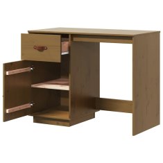 Vidaxl Pisalna miza medeno rjava 95x50x75 cm trdna borovina