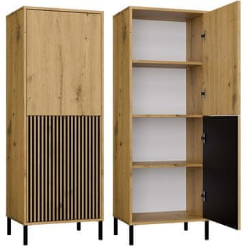 Topeshop Vitrina KAMARO 2DK SLIM/SMOOTH ARTISAN OAK Letvice z utori + klasična sprednja stran