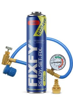 shumee FIXFY 5v1 komplet za polnjenje klimatske naprave VELIKA PLOČEVINKA 500 ml + cev z manometrom + adapter za R1234yf