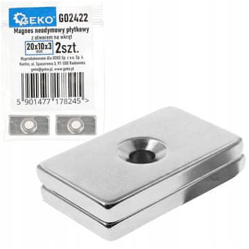 shumee NEODIMSKI PLOŠČAST MAGNET Z VIJAČNO LUKNJO 20x10x3mm 2 KOS GEKO