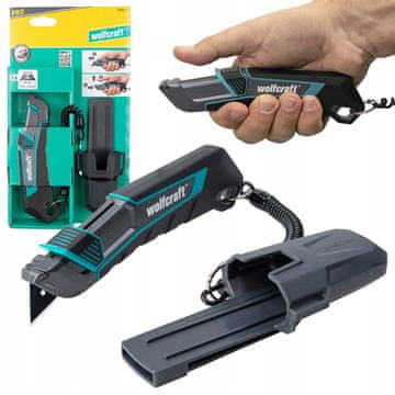 shumee VARNOSTNI NOŽ WOLFCRAFT PRO Z ZAŠČITNIM ETUIROM ZA PAS IN ZAMENLJIVIMI REZILI