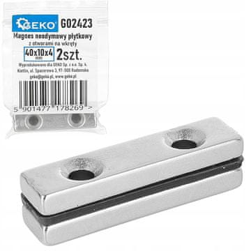 shumee NEODIMSKI PLOŠČAST MAGNET Z VIJAČNO LUKNJO 40x10x5mm 2 KOS GEKO