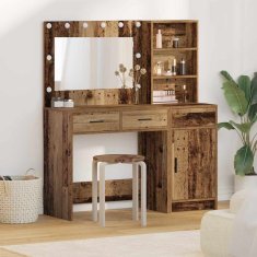 Vidaxl 2-delni set toaletne mize z LED in starim lesom