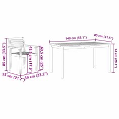Vidaxl Vrtni jedilni set 7 pcs Rjava 140 x 80 x 74 cm