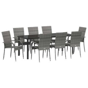 Vidaxl Komplet za jedilnico v vrtu 9 pcs Siva Prašno lakirano jeklo