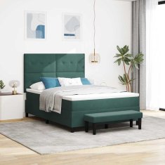 Vidaxl Postelja s box springom z vzmetnico in klopjo temno zelena 160x200 cm žamet