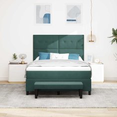 Vidaxl Postelja s box springom z vzmetnico in klopjo temno zelena 160x200 cm žamet