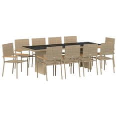 Vidaxl Komplet za jedilnico v vrtu 11 pcs Bež Poly ratan