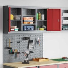 Vidaxl Komplet omare in pegboard 3 pcs Rdeča 100 x 20 x 115 cm Jeklo