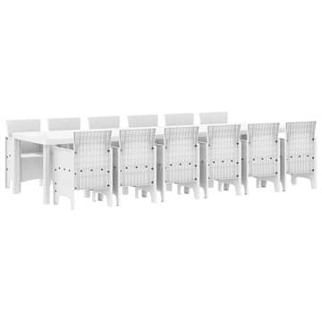 Vidaxl Komplet za jedilnico v vrtu 13 pcs Bela Polt rattan