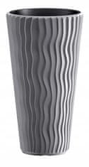 shumee Plastični cvetlični lonček Sandy Slim z vstavkom, siv, 62x34,9 cm