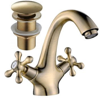 shumee Retro armatura za umivalnik iz starinske medenine z zamaškom, stoječa, Stilo