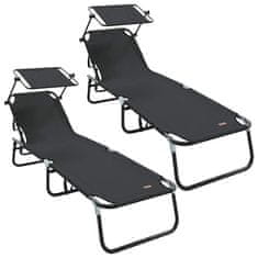 Vidaxl Zložljiv ležalnik 2 pcs Črna 190 x 57 x 81 cm oxford
