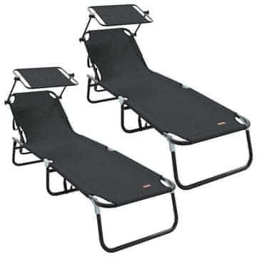 Vidaxl Zložljiv ležalnik z blazino 2 pcs Črna 56 x 190 x 81cm blago